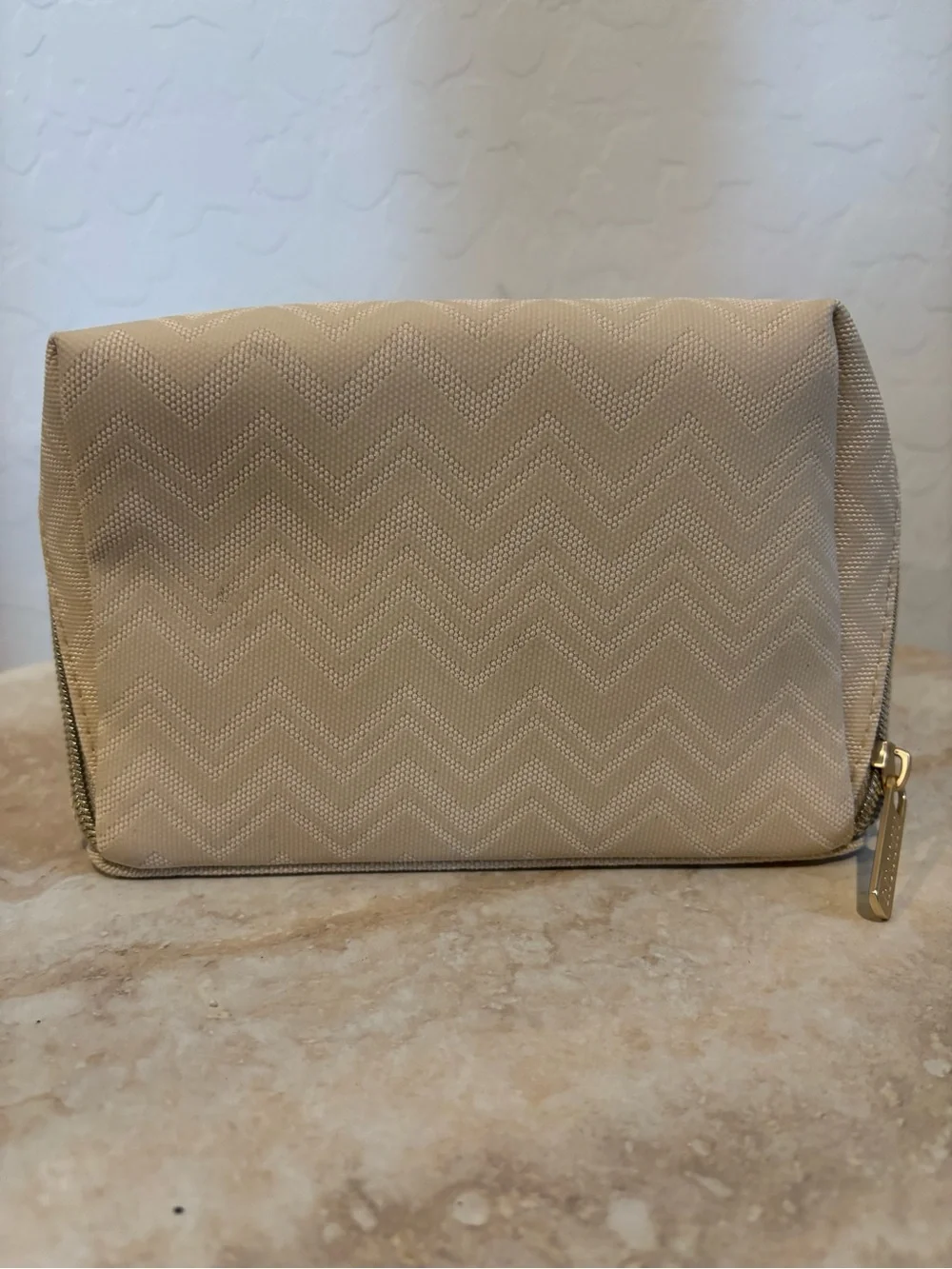 Missoni Cream Chevron Toiletry Pouch with Gold Logo